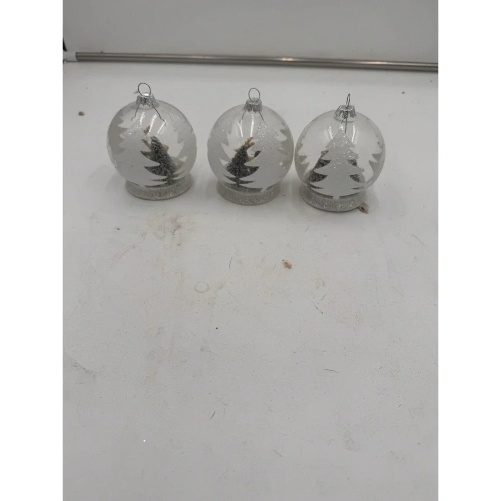 Lot Of 3 Pier One Christmas Ornament Snow globe Deer And Trees‎  Glitter 3-D